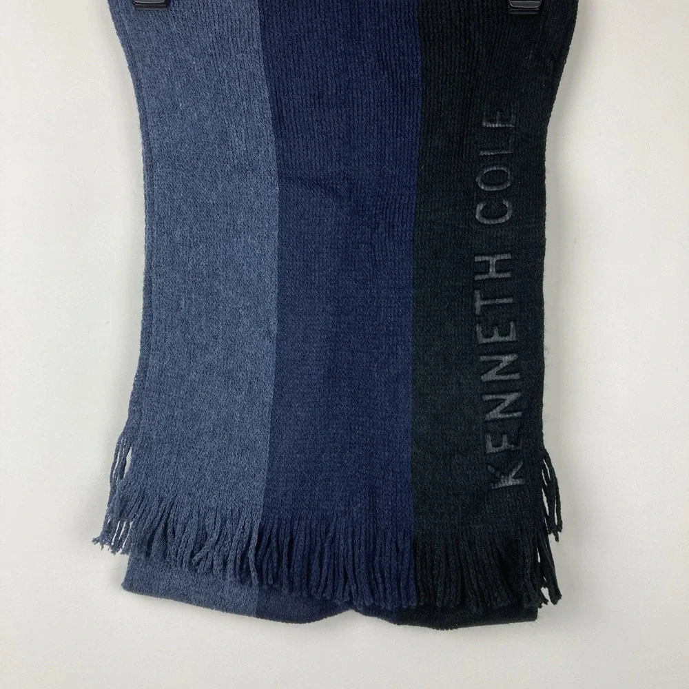 Kenneth Cole Reaction Men's Blue Striped Logo Scarf One Size